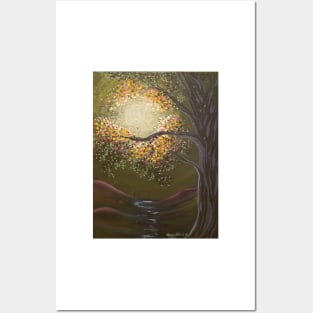 Moonlight Dance, Moonlit Tree Landscape, River Valley, comforter, pillow, tote, bag, makeup bag, clock, apparel, blanket, electronics case Posters and Art